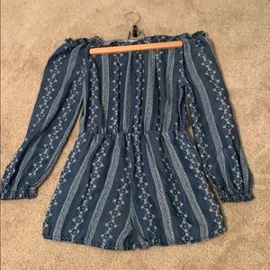 strapless blue long sleeve romper